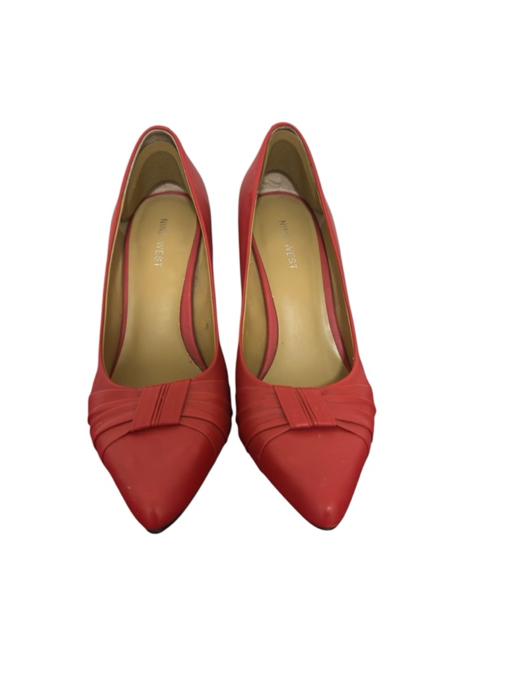 Nine West Red Pointed-Toe Pleated Strap Pumps